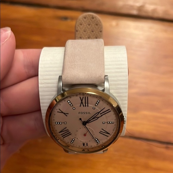 Fossil Light Pink Suede Watch with Silver Accents
